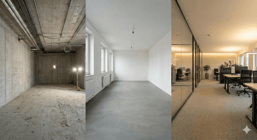 Ausbau Büro und Gewerbe: Rohbau, Edelrohbau & Vollausbau